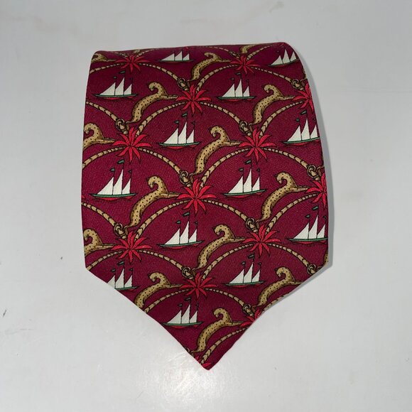 Salvatore Ferragamo Neck Tie Silk Sailboat Red Made In Italy Luxury - Picture 6 of 6
